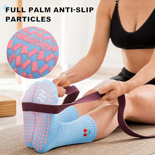 Image of Pilates Socks with Grips for Yoga, Barefoot, Ballet, Barre, Hospital Non Slip Anti Skid Socks for Women and Men