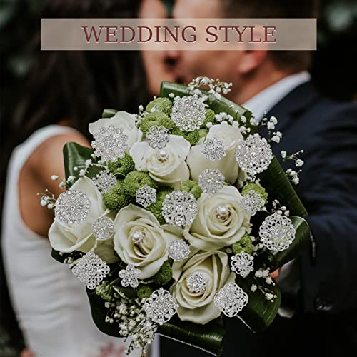 Image of 12 /36 Pieces Wedding Bouquet Brooches for Women Fashion, Rhinestone Bulk Flower Brooch Pins for Crafts