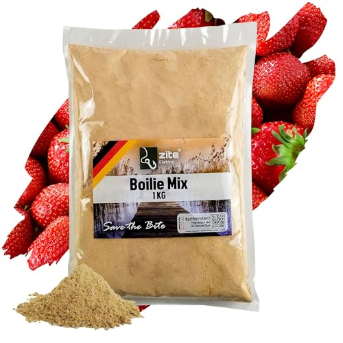 Zite Fishing 1 kg Boilie Fertigmixe - 4 Aromen - DIY Boilies herstellen - Herstellung von Futterboilies, Angelfutter, Karpfen-Ködern - Hohe Lockwirkung & Super Konsistenz (Erdbeere)