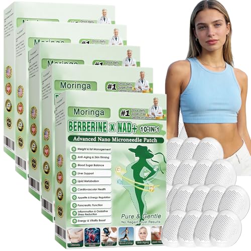 5 Cajas Moringa 10 en 1 moringa berberina parches, parches adelgazantes, Naturales, Fáciles de Usar, Cómodos y Discretos parche de metabalance profesional para hombres y mujeres (5pc)