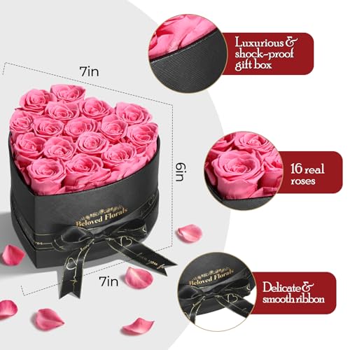 16 Preserved Flowers Rose Birthday Gifts for Women Her Mom Wife Girlfriend Grandma on Valentines Mothers Day Christmas Anniversary Romantic(Pink) - Image 3