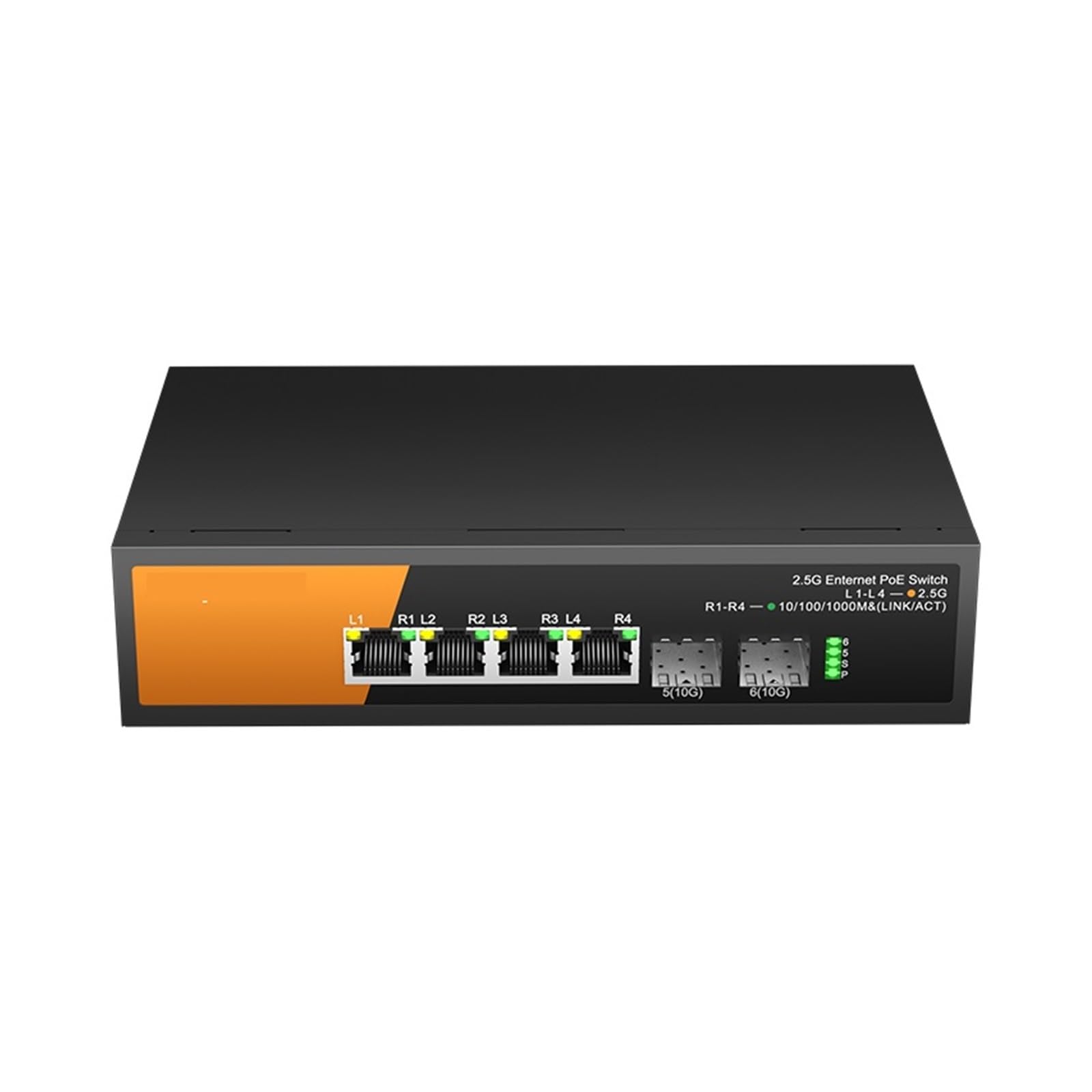 OSHZIKJII 6-Port Multi-Gigabit Network Switch with 4-P-O//E 2.5Gb Ethernet and 2-s-f.p+ 10Gb Uplink(Switch with A/*U Plug)