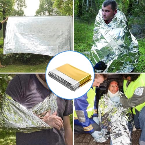 SGERUFZ 2 Stück Rettungsdecke und 2 Stück Survival-Pfeife, Erste Hilfe Decke Notfalldecke Perfekt für Outdoor Wandern Überleben (210×160cm) (Gold Silber)