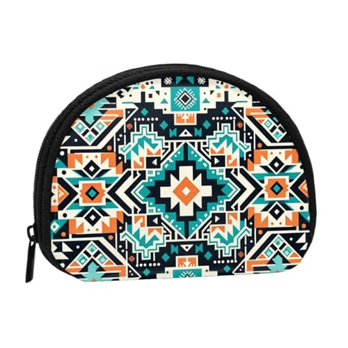 Portable Coin Purse Colorful-Navajo-Aztec Mini Zippered Money Pouch Card Holder