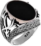 Turkish Islamic Jewelry Zulfiqar Ali Sword Black Onyx 925K Sterling Silver Men's Ring