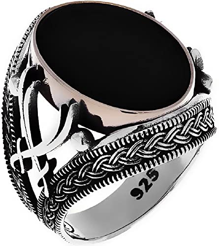 Turkish Islamic Jewelry Zulfiqar Ali Sword Black Onyx 925K Sterling Silver Men's Ring