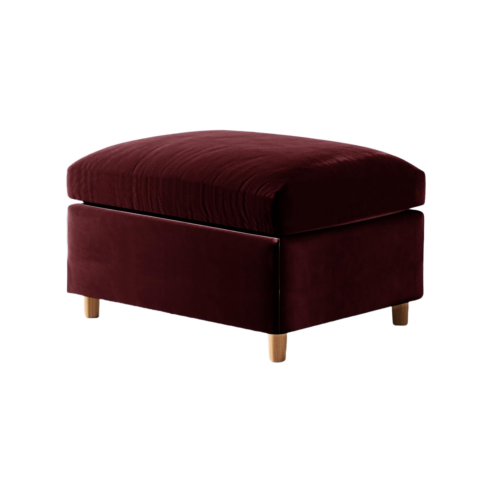 UNBBRRL Footstool Cover with Cushion Cover, Velvet Ottoman Protector Covers, Removable Pouffe Cover with 4 Ties for Living Room (Wine red,Rectangle+Cushion(2pcs))