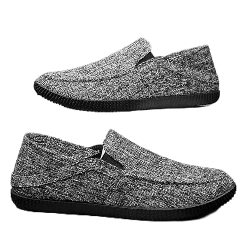 MILDSEVEN Simplicity Men's Fashion Canvas Shoes, Casual Traditional Chinese Linen Shoes, Handmade Comfortable Retro Loafers,8,A