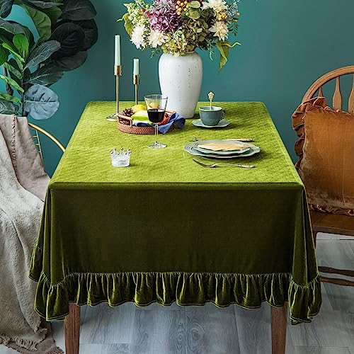 Glory Season SRZB202306 Velvet Tablecloth Luxurious Solid Rectangle Table Cloth,Oblong Retro Farmhouse Ruffle Tablecloths Washable Table Cover For Party Wedding Baby Shower Kitchen Dinning Tabletop Decoration thumb #4