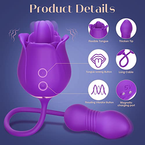 Image of Rose Sex Toys with Thrusting Dildo Vibrator - MOOLIGIRL Clitoral G Spot Stimulator for Women with 9 Tongue Licking & 9 Thrusting, Nipple Anal Adult Sex Toys & Games for Female Couple