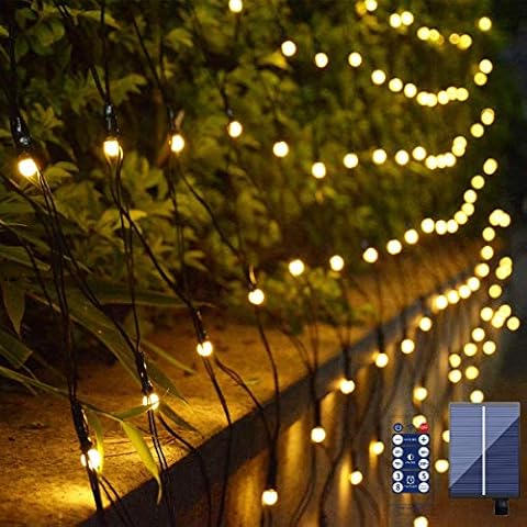 DBFAIRY 304 LEDs Outdoor String Net Lights Solar Powered Waterproof 9.8x9.8Ft Dark Green Cable Tree-wrap Lights 8 Modes for Party Christmas Wedding Garden Home Patio Lawn (Warmwhite) Cover