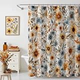 Lindameler Vintage Floral Shower Curtain Retro Farmhouse Boho Flowers Shower Curtain Waterproof Rustic Mid Century Flowers Bath Curtain for Farmhouse Floral Bath Decor 72 X 72 Inch