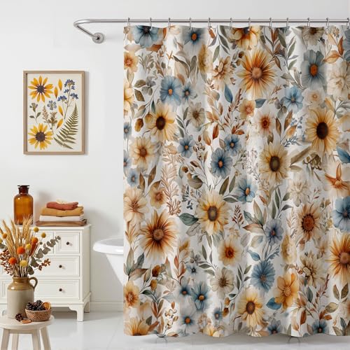 Lindameler Vintage Floral Shower Curtain Retro Farmhouse Boho Flowers Shower