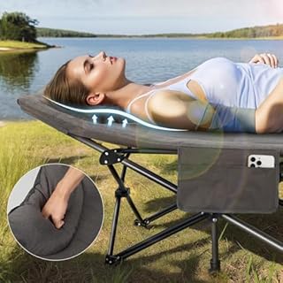 OVERMONT 28" Extra Wide Padded Folding Camping Beds for Adults - Comfortable Portable with Cushion and Pillow - Folding Cot with Carry Bag Supports 550 lbs for Outdoor Travel Home Office Nap