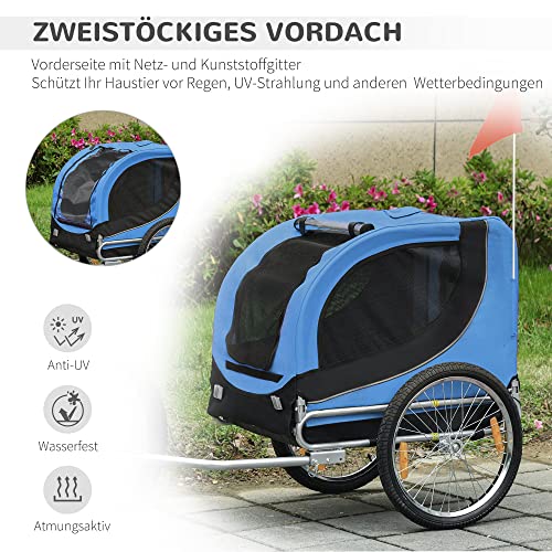 PawHut Hundeanhänger Fahrradanhänger Hundetransporter Hunde Fahrrad Anhänger Blau+Schwarz 130 x 73 x 90 cm