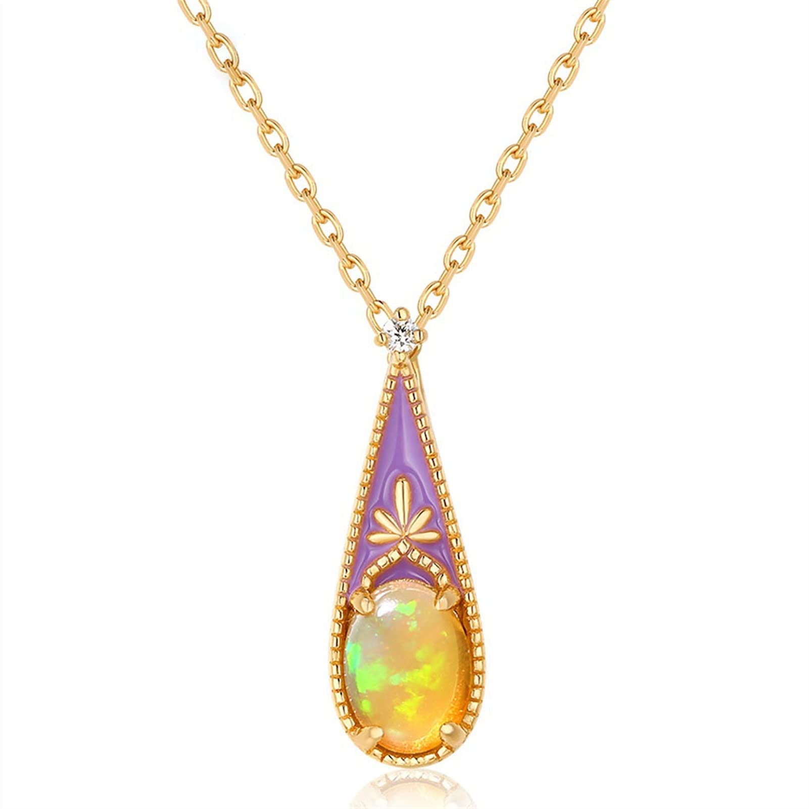 Hong Yi Fei-ShopHong Yi Fei-Shop Pendant Necklace Opal Pendant Necklace Women's 925 Sterling Silver Enamel Teardrop Shape Natural Gemstone Exquisite Jewelry necklaces for women