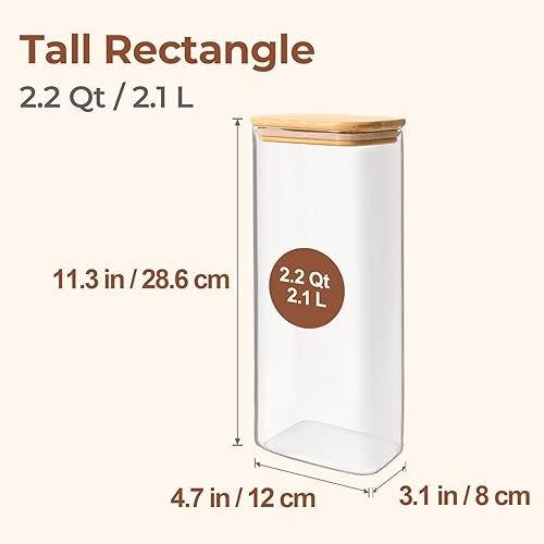 Miniatura 2 de ComSaf Recipientes de almacenamiento de vidrio rectangulares de 2.2 cuartos de galón con tapas, tarros de vidrio con tapas de bambú, tarro