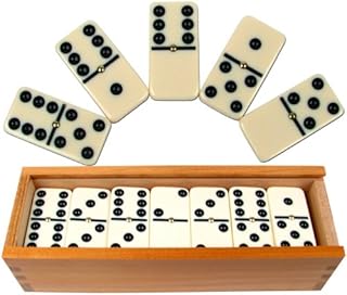 Premium Set of 28 Double Six Dominoes with Wood Case, Brown, 28 Piece (12-2408)