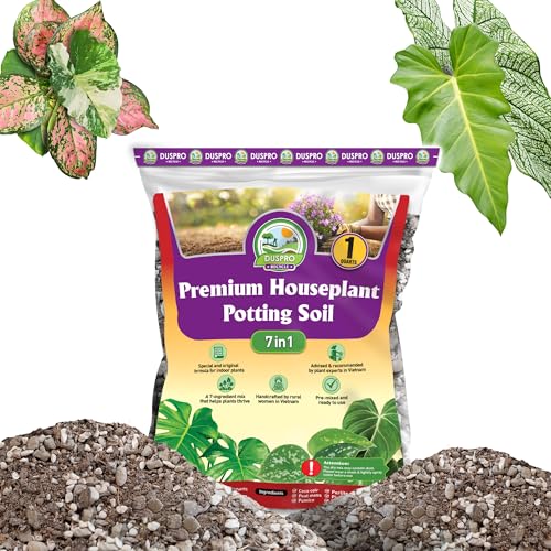 DUSPRO Recycle Pre-Mixed House Plant Potting Mix 7in1 with Potting Soil Indoor Plants, Tropical Indoor Potting Soil with Pine Bark, Pumice, Coco Coir, Perlite, Worm Castings, Gypsum, Peat Moss 1QRT