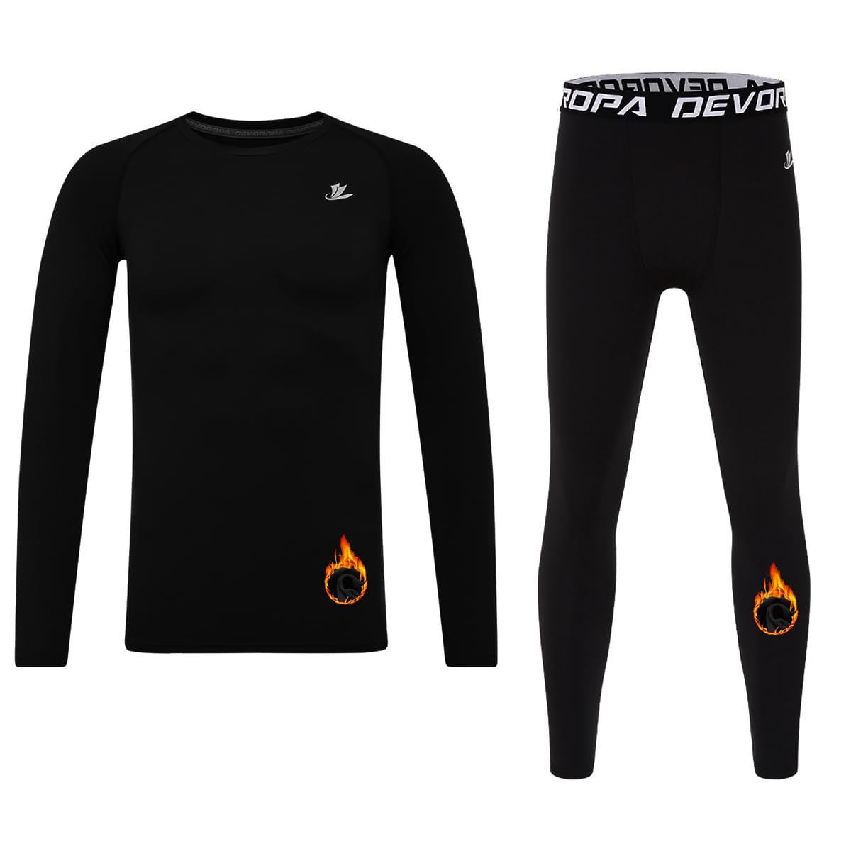 DEVOROPA Youth Boys Fleece Lined Compression Shirts Pants Kids Girls Thermal Underwear Set Athletic Tops Leggings Baselayer