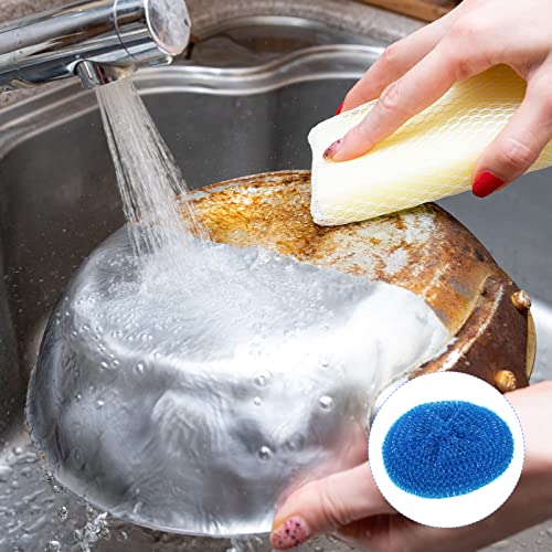 Image of METALLIXITY Dish Scrubber (85 x 37mm /3.3 inch x 1 inch) 3pcs, Round Scrubber Mesh Scouring Pad Non-Scratch Scrub Sponges - for Washing Dishes and Cleaning Kitchen, Blue