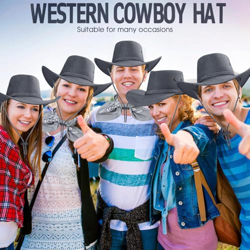 Image of Zhanmai 12 Pcs Cowboy Hat and Bandana Cowboy Cowgirl Hats Bulk Western Party Costume Halloween Accessory