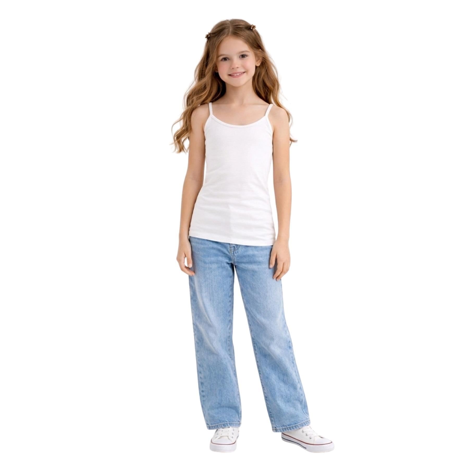 janisramone® Débardeur à bretelles spaghetti pour filles, gilet d'été sans manches pour enfants, débardeur d'entraînement léger pour enfants, caraco uni à bretelles pour filles, vêtements pour filles