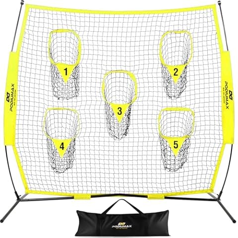 PodiuMax Portable Football Trainer Throwing Net, 8ft x 8ft Knotless Net for Improving QB Throwing Accuracy with 5 Target Pockets, with Carry Bag (Yellow) Cover