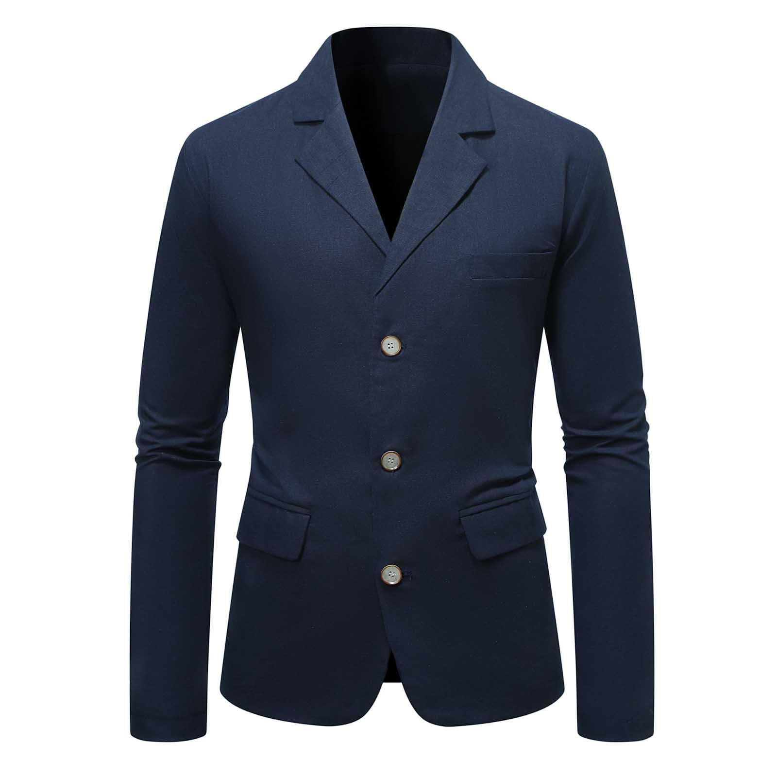 Sakko - Giacca da uomo in cotone e lino, tinta unita, con 3 bottoni, formale, slim fit, per feste, appuntamenti, balli, matrimoni