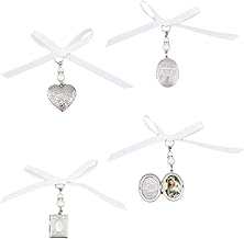 SUPERFINDINGS 3 Stainless Steel Oval Rectangle Heart Shape Wedding Bouquet Pendant with Acrylic Pearl Beads and Satin Ribbon