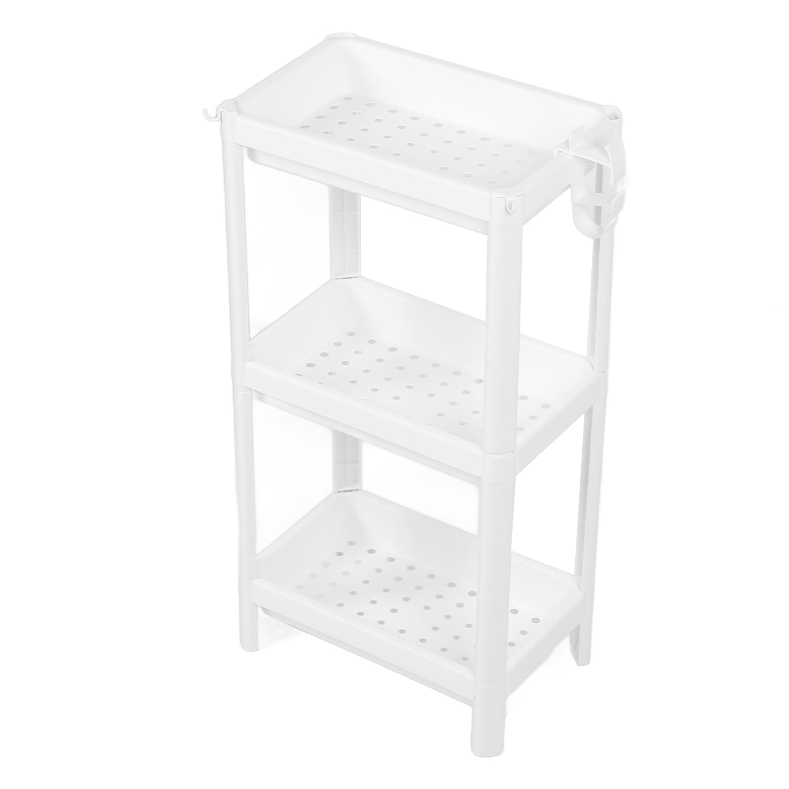 Estante de Torre de Baño, Estante de Almacenamiento Independiente de Plástico, Organizador, Estantería Multifuncional para Sala de Estar, Dormitorio, Cocina, Blanco (3 Capas)