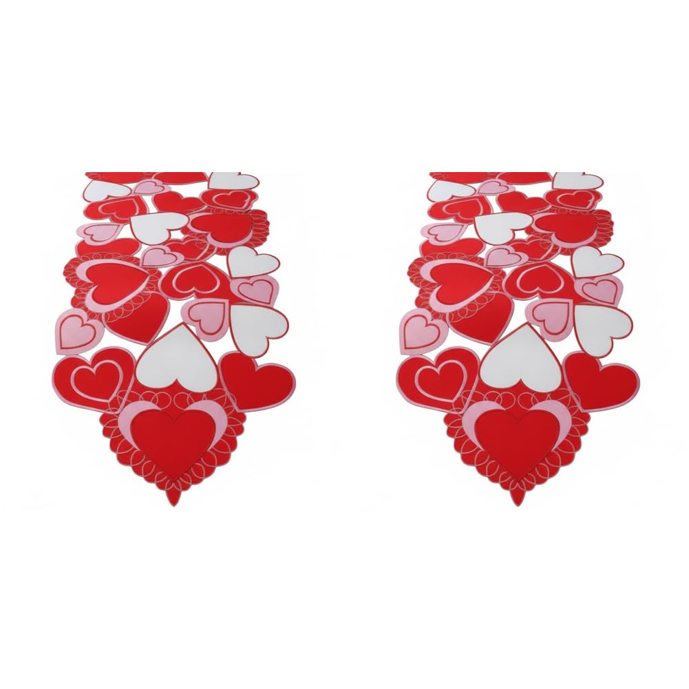 2pcs Valentines Day Decoration Set Includes Red Heart Table Runner Table Placemats for Valentine’s Day, Hollow-Out Hearts Dining Reusable Runners Romantic Home Decoration