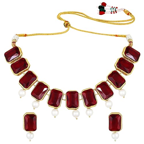 Image of Peora Traditional Crystal Necklace & Jewellery Set Gift for Women