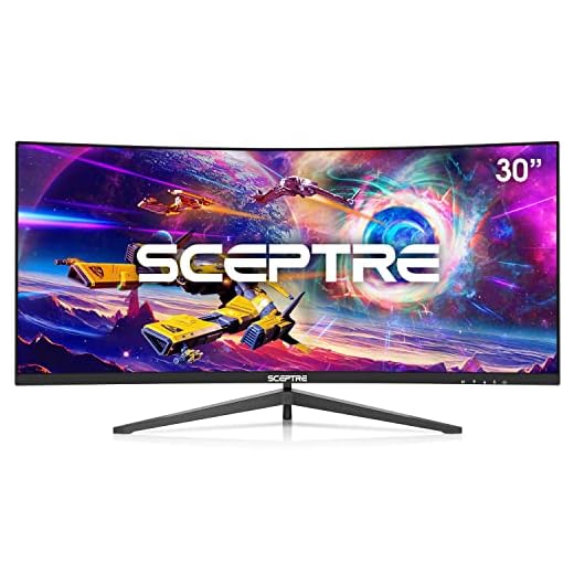 Sceptre 30-inch Curved Gaming Monitor 21:9 2560x1080 Ultra Wide/ Slim HDMI DisplayPort up to 200Hz Build-in Speakers, Metal Black (C305B-200UN1)