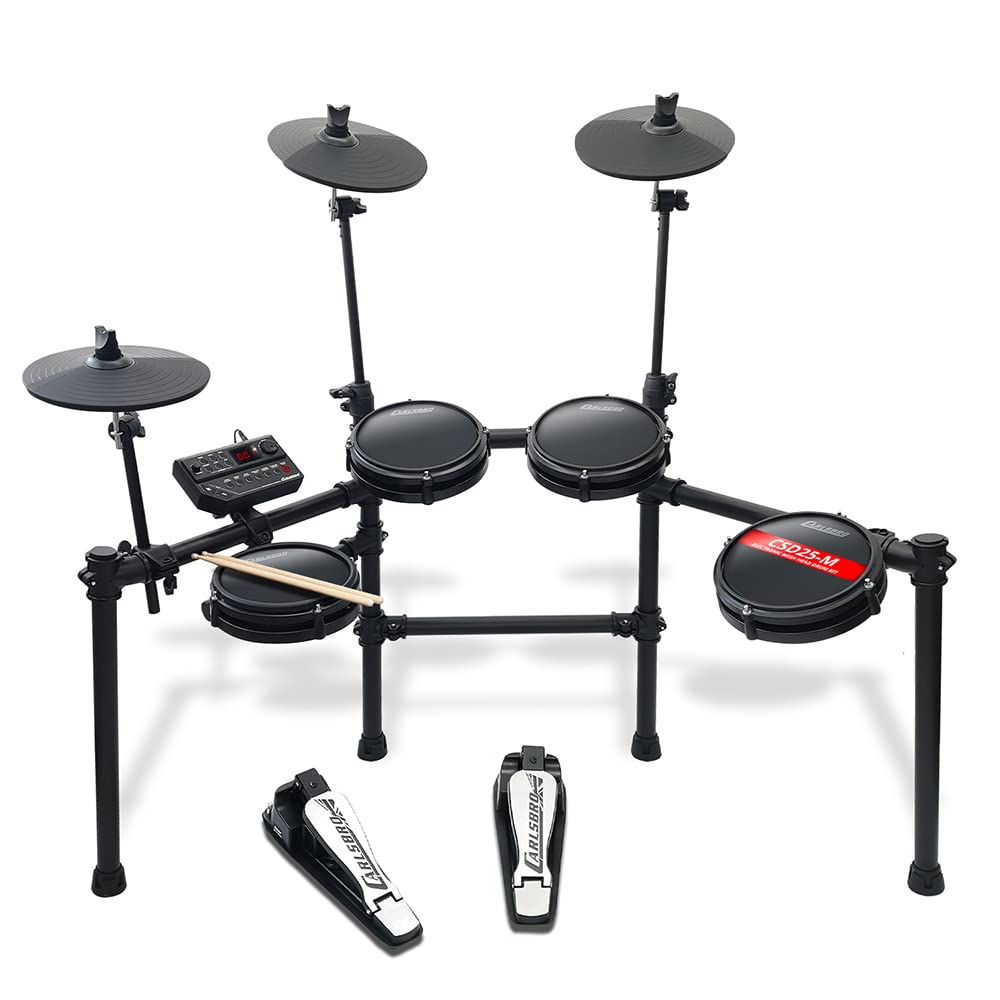 Carlsbro CSD25M 7-Piece Mesh Head Electronic Drum Kit - Professional Electric Drum Set with Dual-Zone Mesh Pads, Realistic Sound, Quiet Performance, 50 Includes Lessons