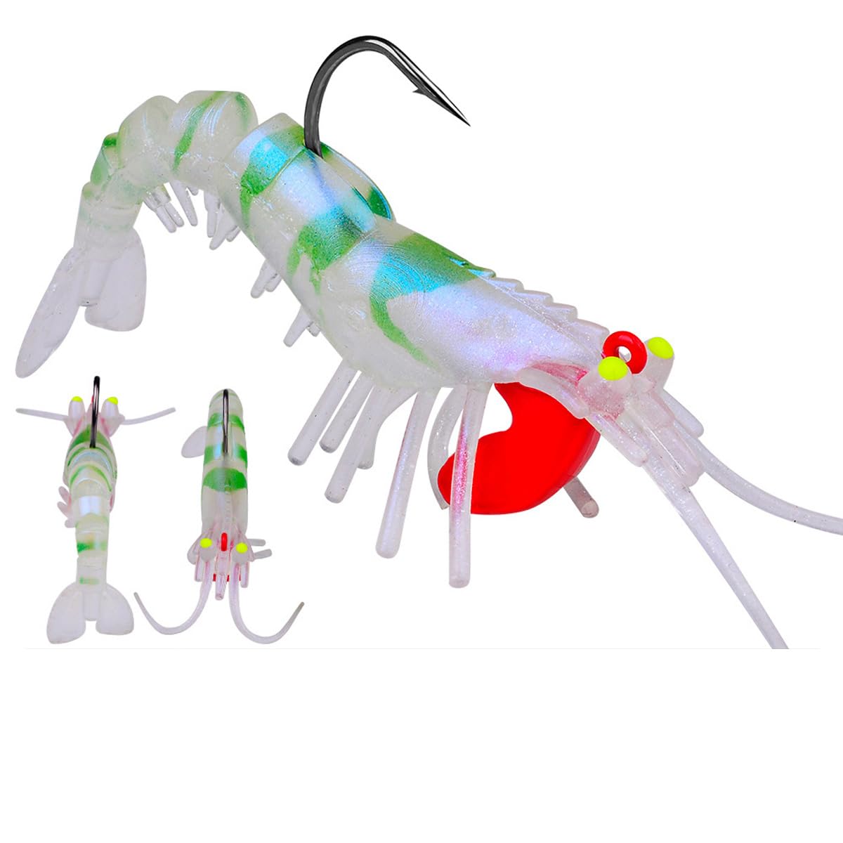 FOLANDO Glow Shrimp Lure 7.3cm 6g Head Jig with Segmented Soft Body for Freshwater Saltwater Fishing A
