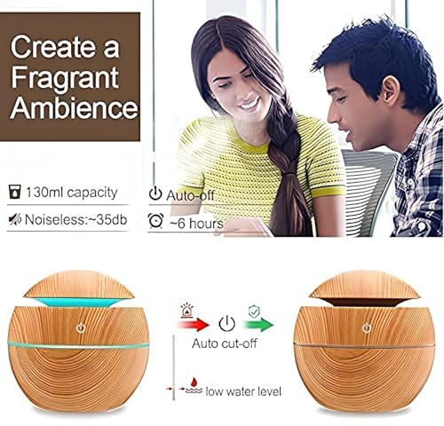 Wood Cool Mist Ultrasonic Humidifier for Room Moisture, Aroma Diffuser for Home, Essential Oil Diffuser with Colorful Light, Auto Shut-Off Ideal for Office, car, Travel, Home - Image 7