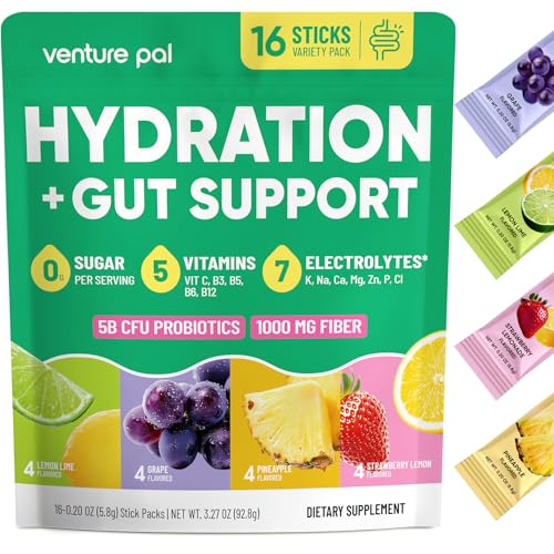 Venture Pal 2-in-1 Hydration Packets + Gut Health Electrolytes Powder - 7 Electrolytes & 5 Vitamins,...
