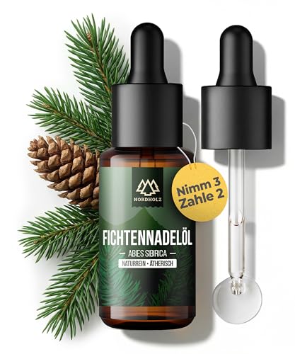 NORDHOLZ Fichtennadelöl 15ml [100% naturrein] Waldig & klärend Ätherische Öle in Pharmaqualität aus Wasserdampfdestillation Laborgeprüft Für Sauna Diffusor & Aromatherapie
