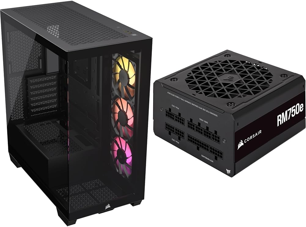 CORSAIR 3500X ARGB Mid-Tower ATX PC Case + CORSAIR RM1000e Fully Modular ATX Power Supply - White