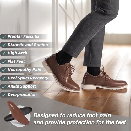Orthopedic Business Leather Dress Shoes: Cushion Arch Support Flat Feet Formal Plain Toe Office Work Patent Tuxedo Oxfords, Soft Plantar Fasciitis Diabetic Casual Fashion Sneakers Brown Size 94
