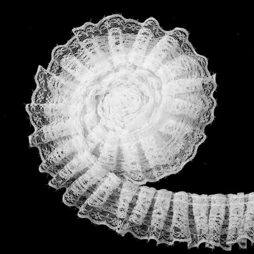 Yuomeaz 10 Yards Spitzenband Weiß, 5 cm Breite Doppellagige Vintage Rüschenspitze, Stoff Bestickt zum Nähen, Kleidung, Kleider, Handwerk, Tasche, Geschenkverpackung, Blumenstrauß, Hochzeitsdekoration