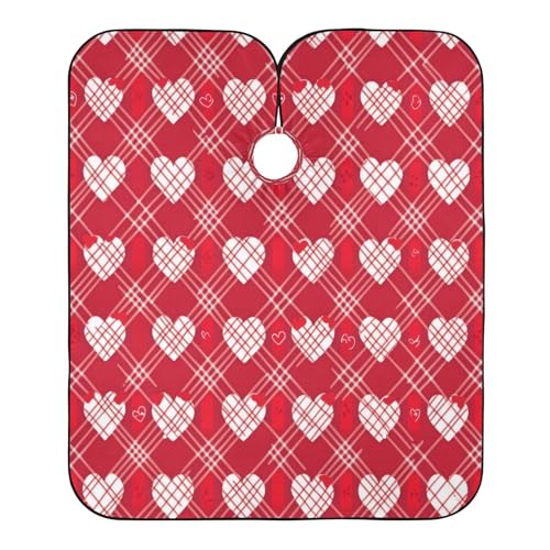 Burbuja Valentine Red Hearts Barber Cape, Hair Cutting Cape with Adjustable Neckline Waterproof Polyester Salon Barber Cape for Unisex Adult