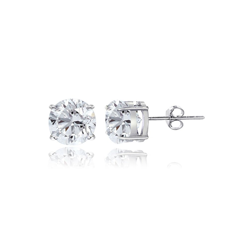 Sterling Silver Genuine Natural White Sapphire 4mm Round Stud Earrings for Women
