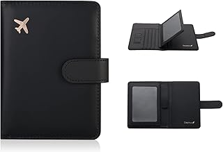 Passport and Vaccine Card Holder Combo, PU Leather Passport Holder with Vaccine Card Slot, Passport Wallet for Men and Women…, Black-fly, Upgrade