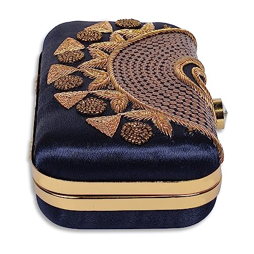 Image of umera golden clutch for womens neck work full of embroidery for girls, Women's Beautiful Bling Bag | Evening Bag, Bridal Purse & Party Handbag | Wedding & Special Occasion Clutch