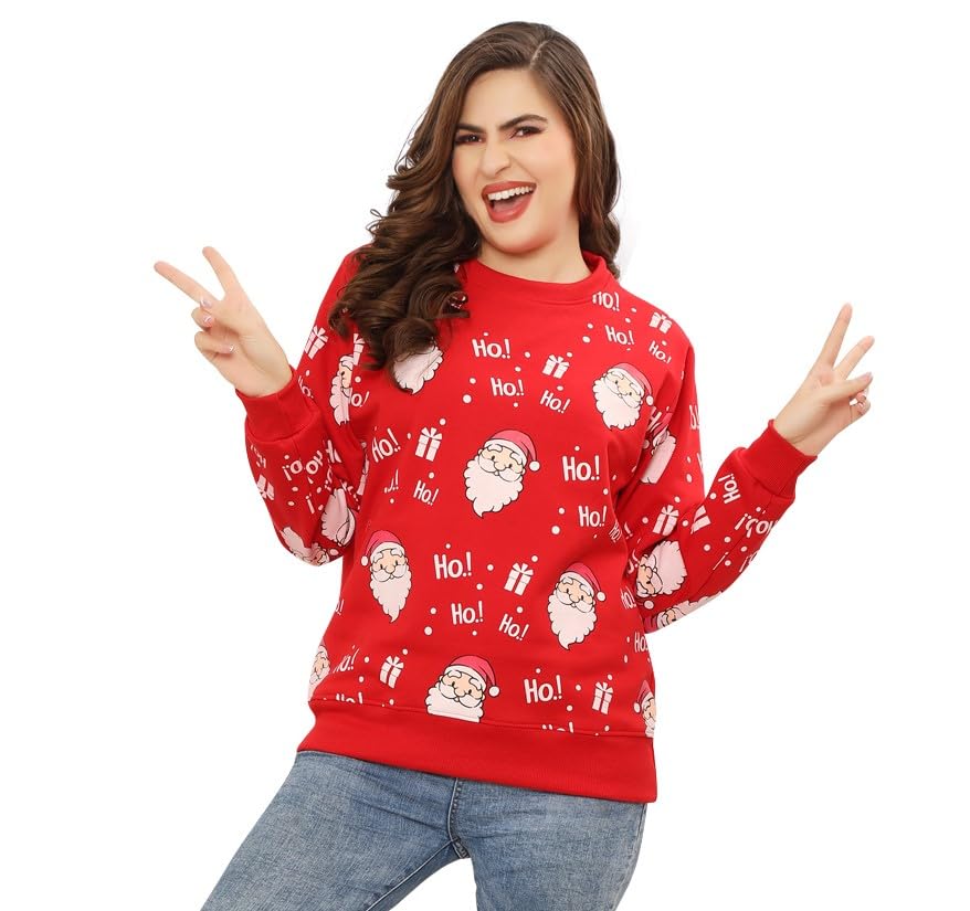 Ninos Dreams Full Sleeves Women Christmas Sweatshirt with All Over Santa Print-Fleece Fabric