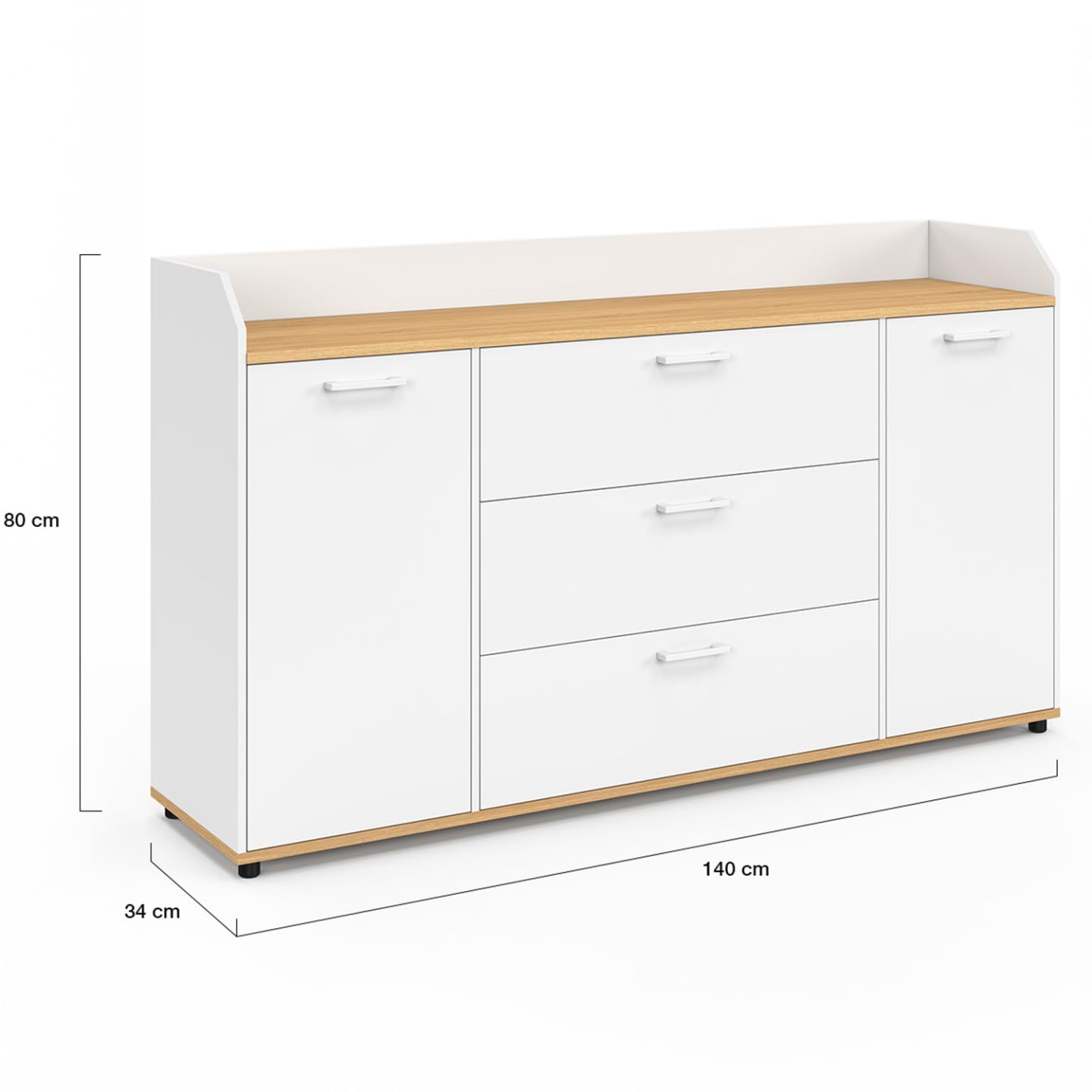 IDMarket - Buffet 140 cm JABA Blanc et Plateau Bois façon hêtre