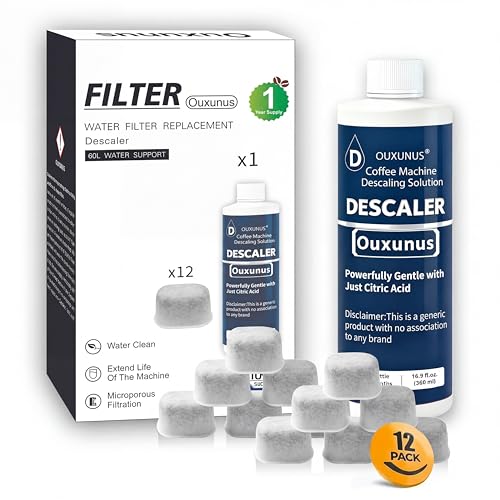 Ouxunus 12-Pack Charcoal Water Filters & 16.9 fl Oz Descaling