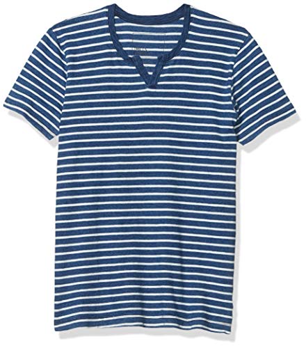 Splendid Mills Men's Short Sleeve Henley Striped Tee, Indigo Natural, Medium